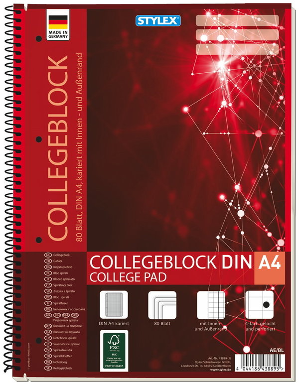 Stylex Collegeblock, DIN A4, kariert